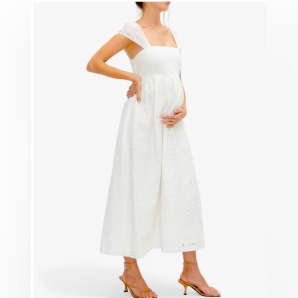 HATCH Collection - The Ivy Eyelet White Midi Maternity Dress Size Medium